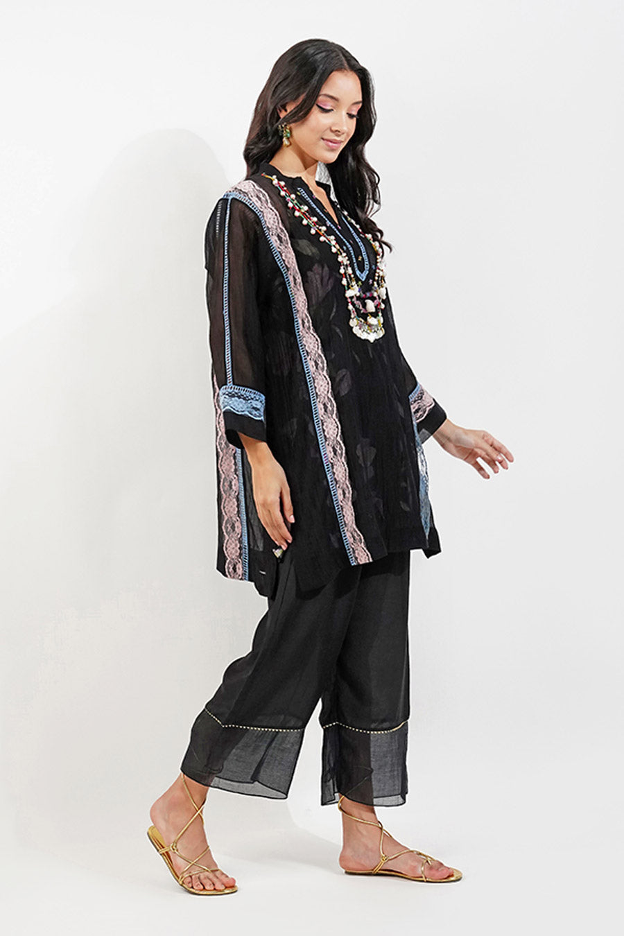 Black Chanderi Embellished Top & Pant Set