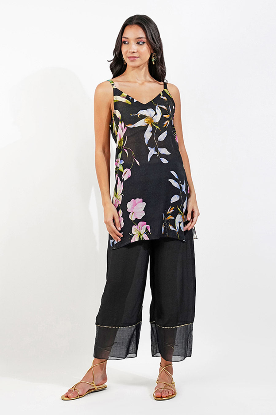 Black Chanderi Embellished Top & Pant Set