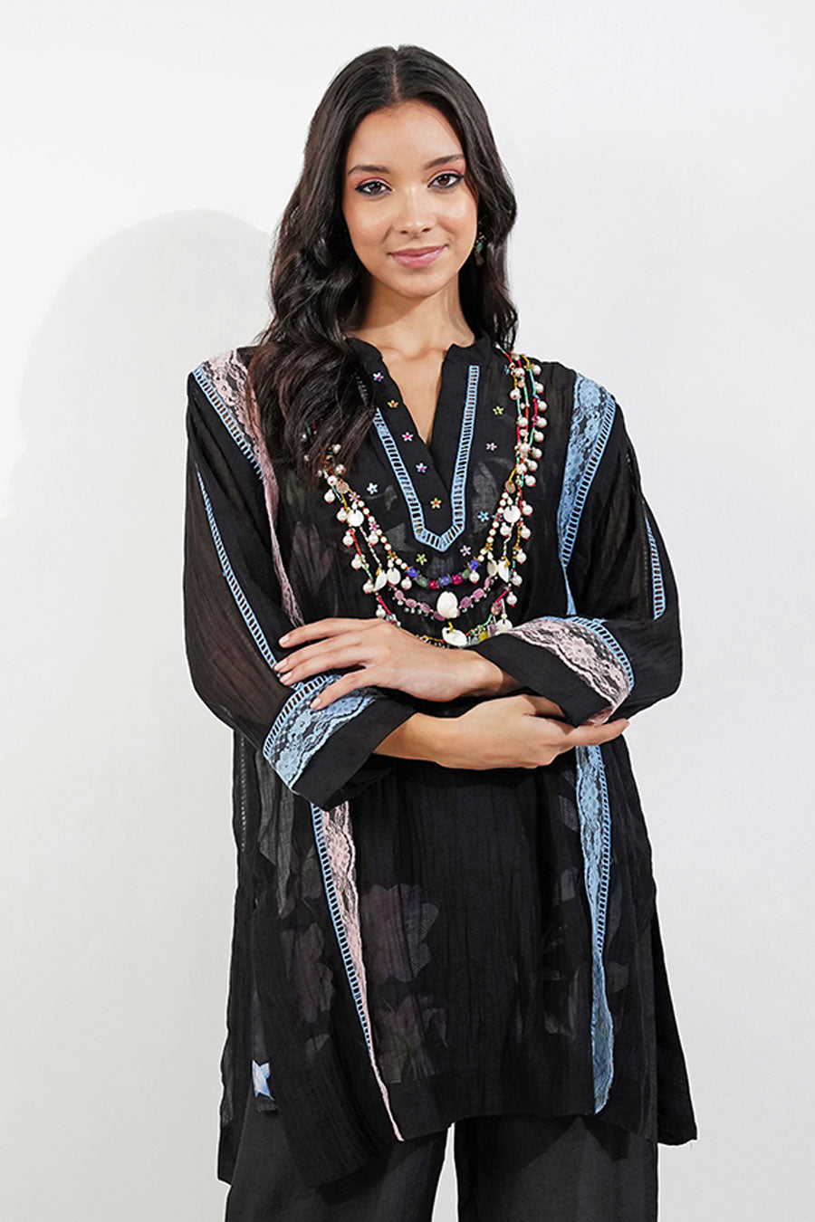 Black Chanderi Embellished Top & Pant Set