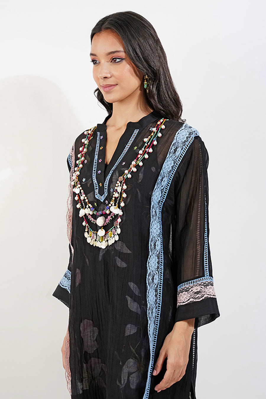 Black Chanderi Embellished Top & Pant Set