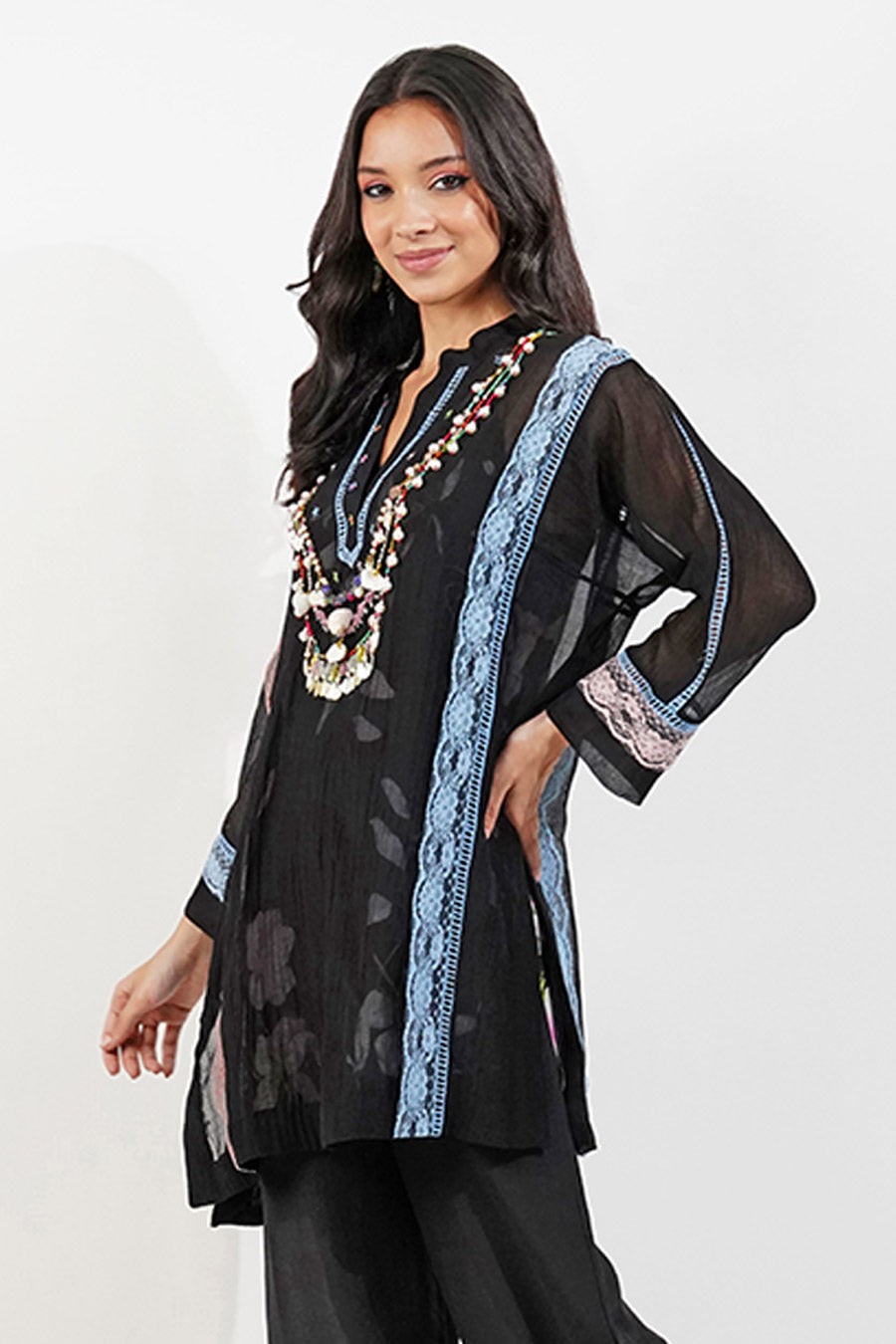 Black Chanderi Embellished Boxy Top