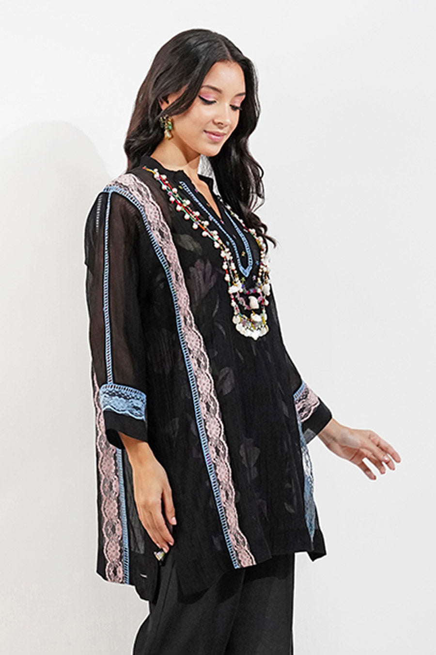 Black Chanderi Embellished Boxy Top