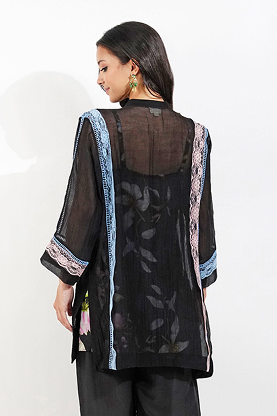 Black Chanderi Embellished Boxy Top
