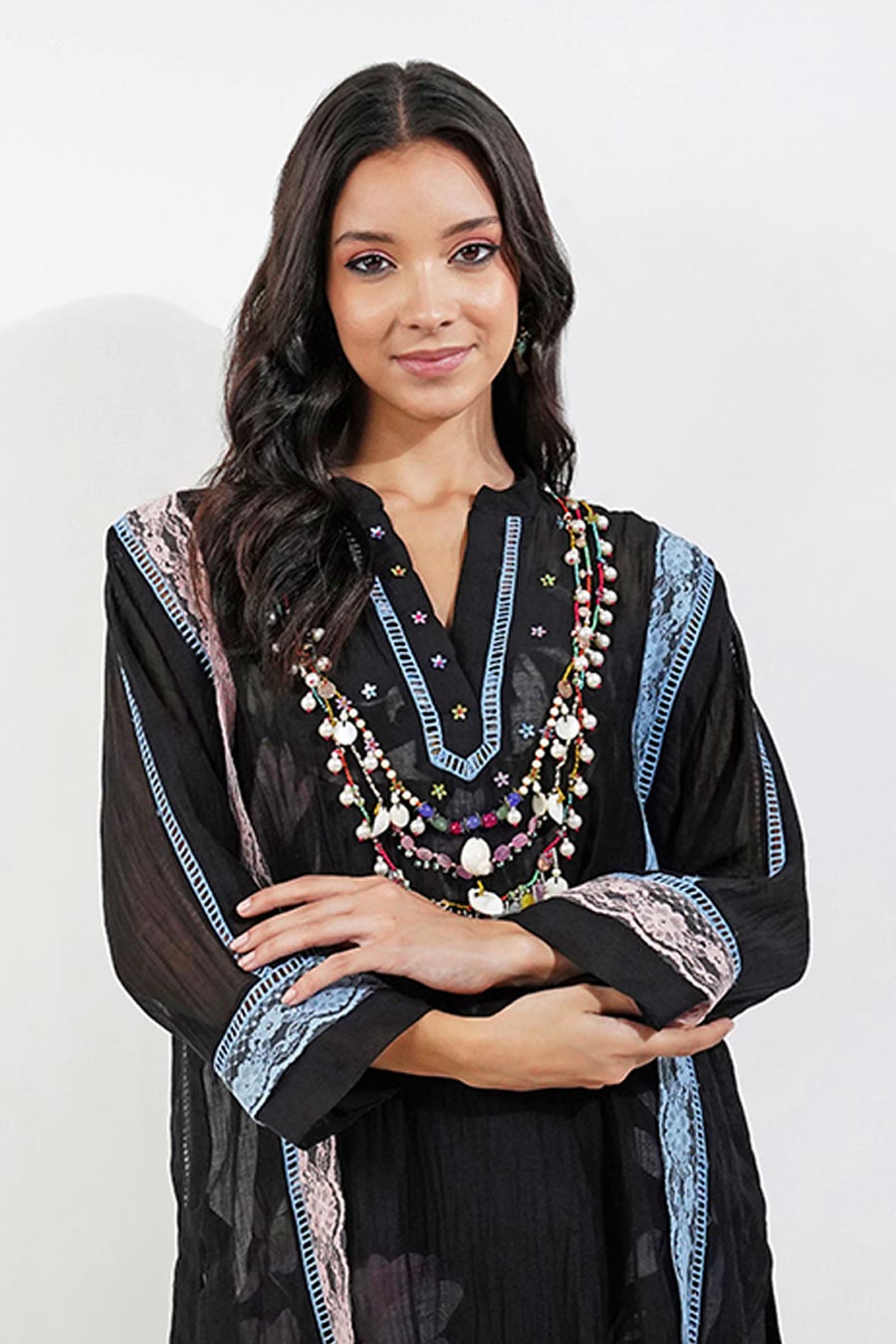 Black Chanderi Embellished Boxy Top