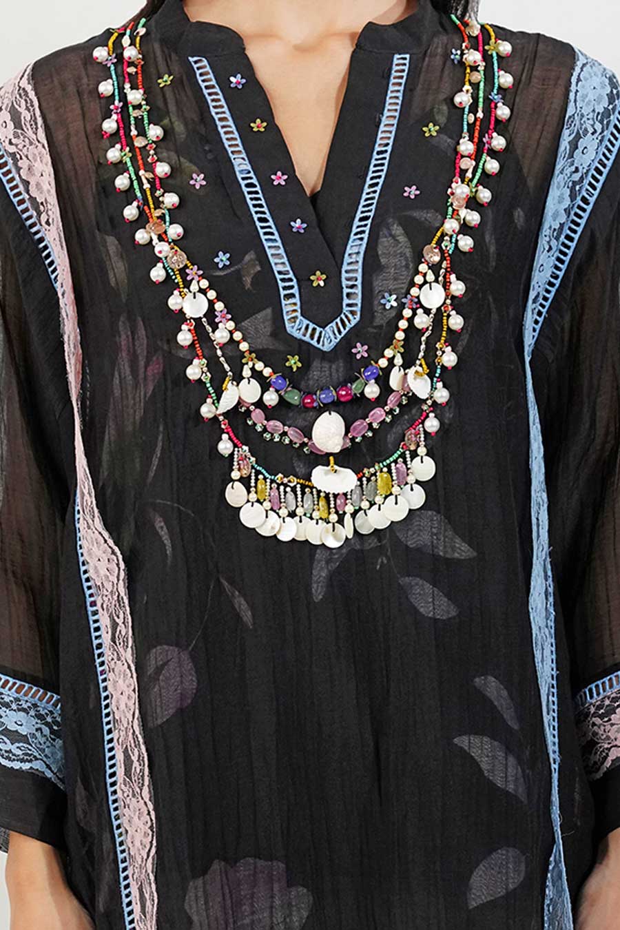 Black Chanderi Embellished Boxy Top