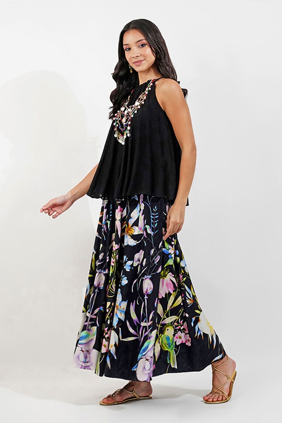 Black Embellished Top & Skirt Co-Ord Set