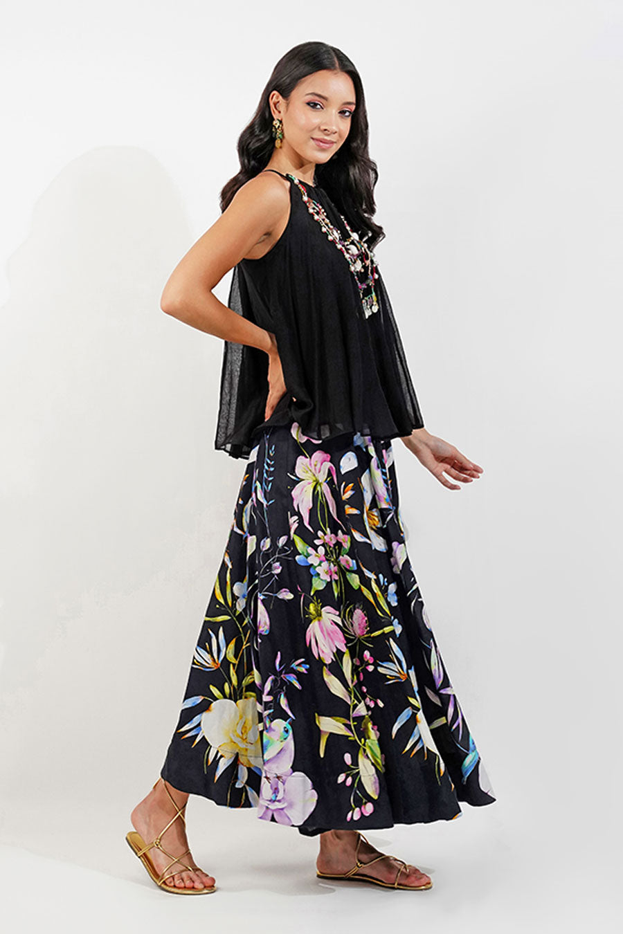 Black Embellished Top & Skirt Co-Ord Set