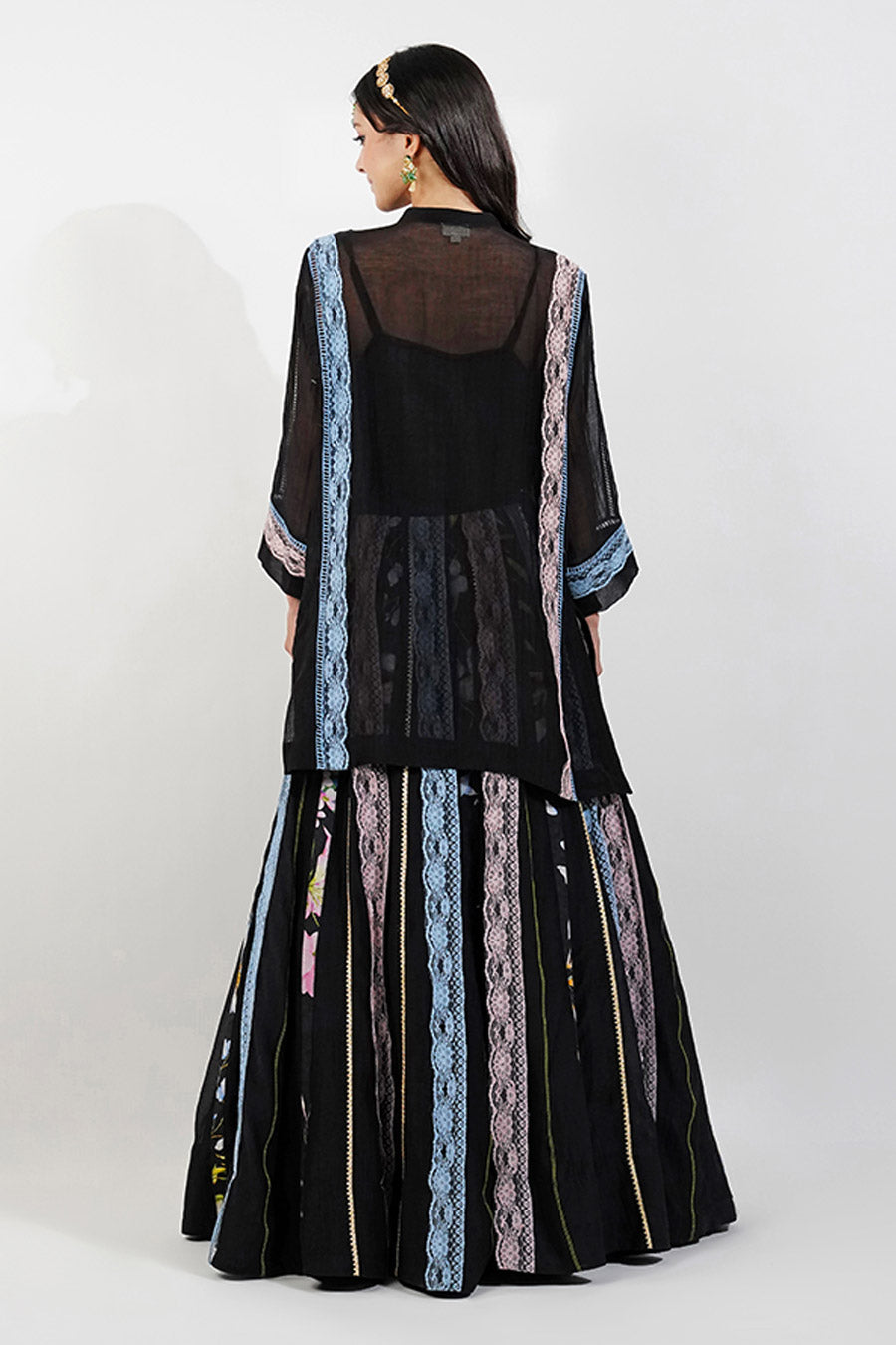 Black Embellished Kurta & Lehenga Skirt Set
