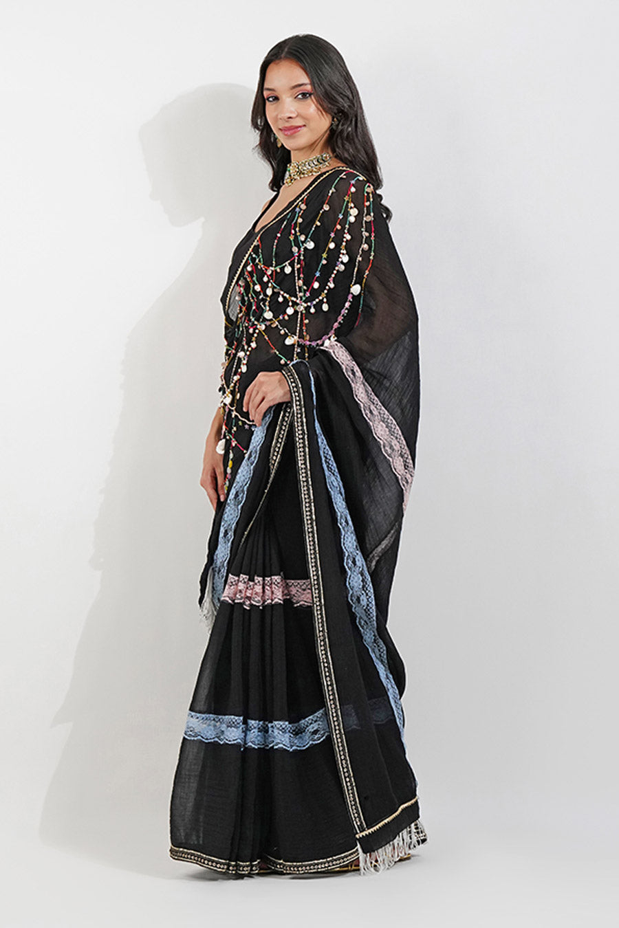 Black Embellished Chic Saree Set