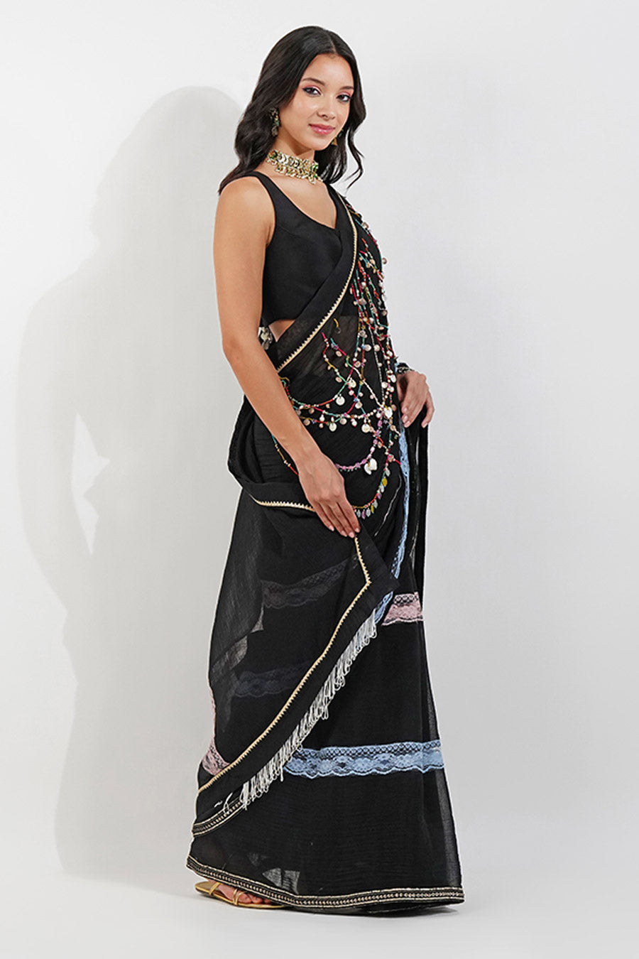 Black Embellished Chic Saree Set