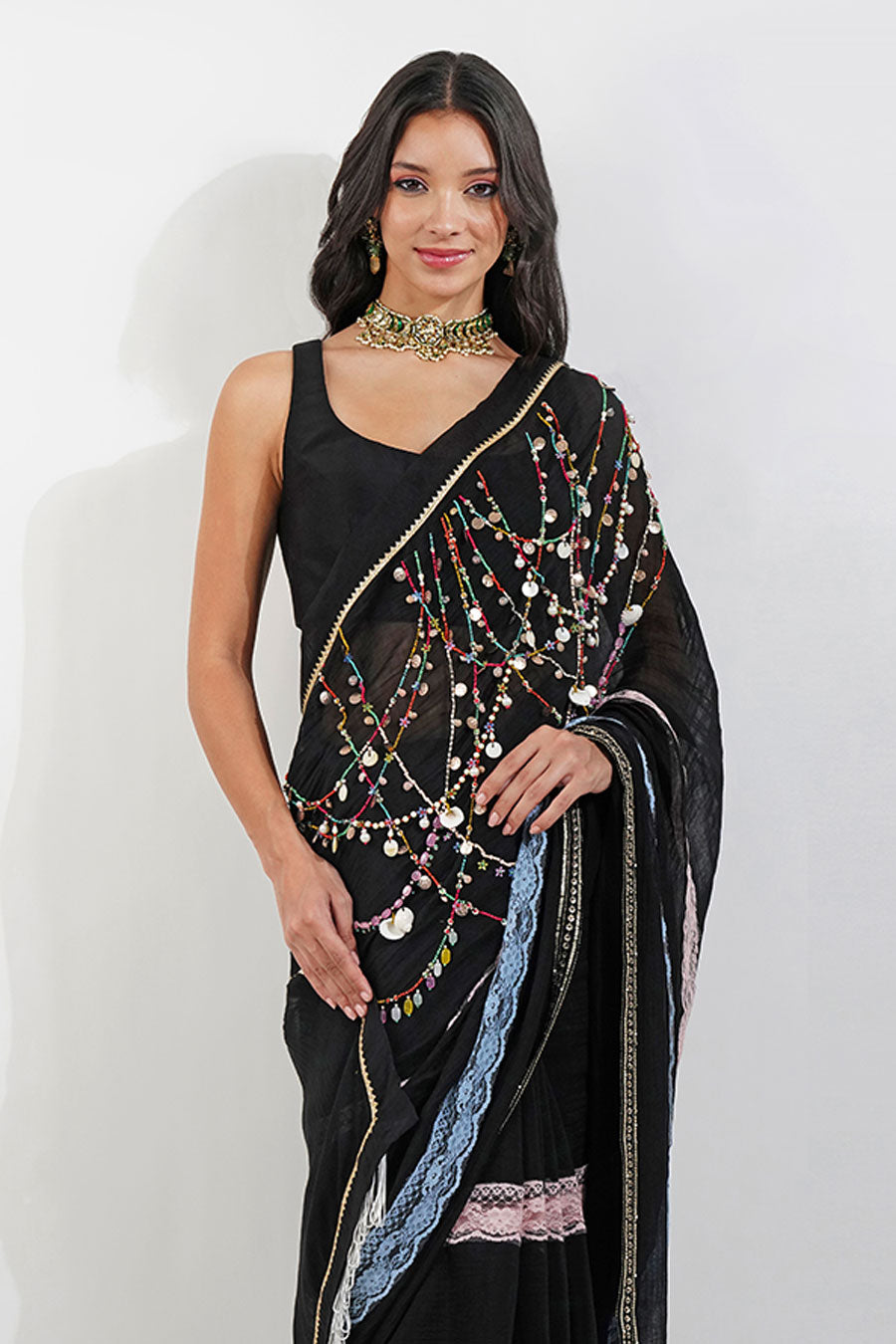 Black Embellished Chic Saree Set