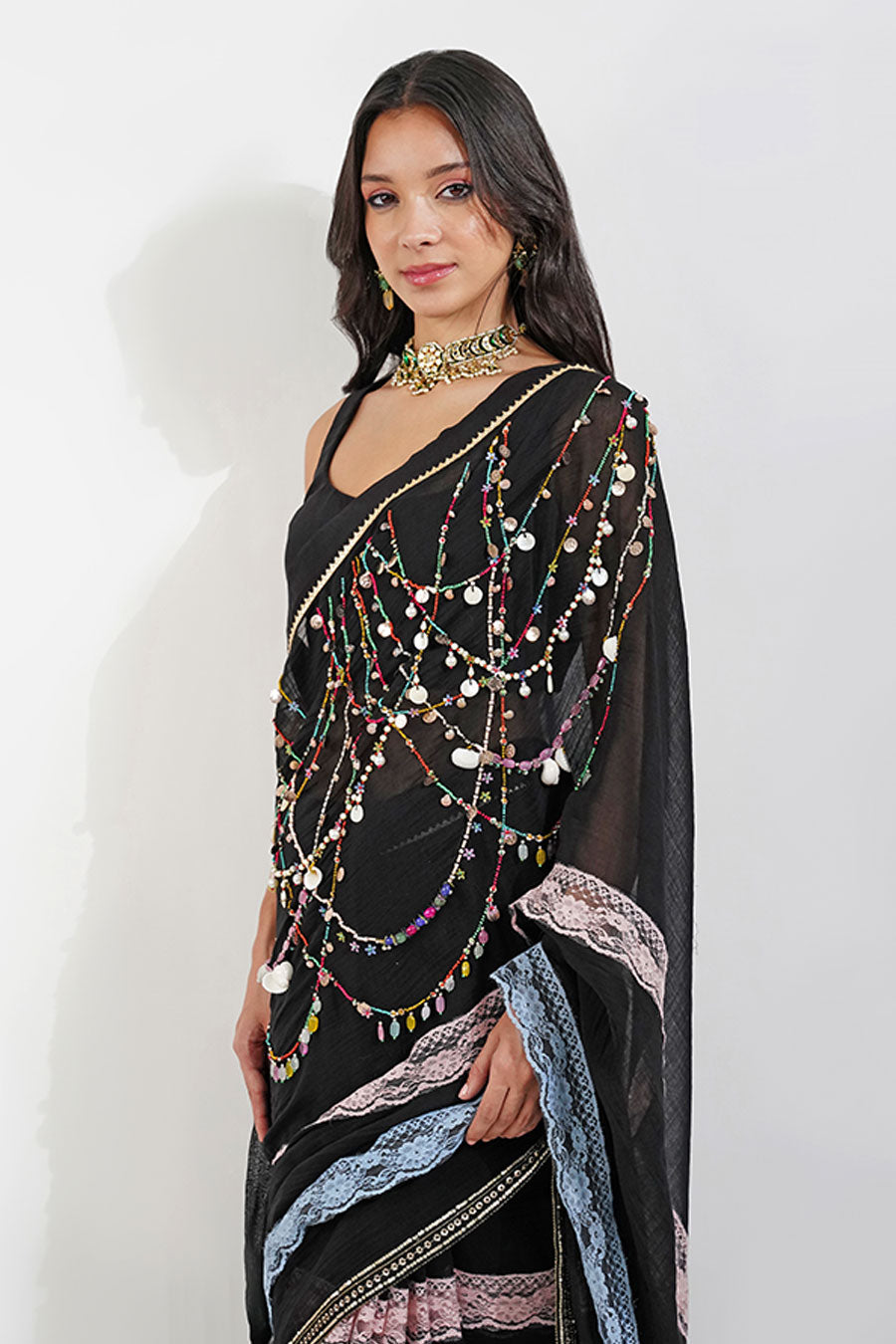 Black Embellished Chic Saree Set