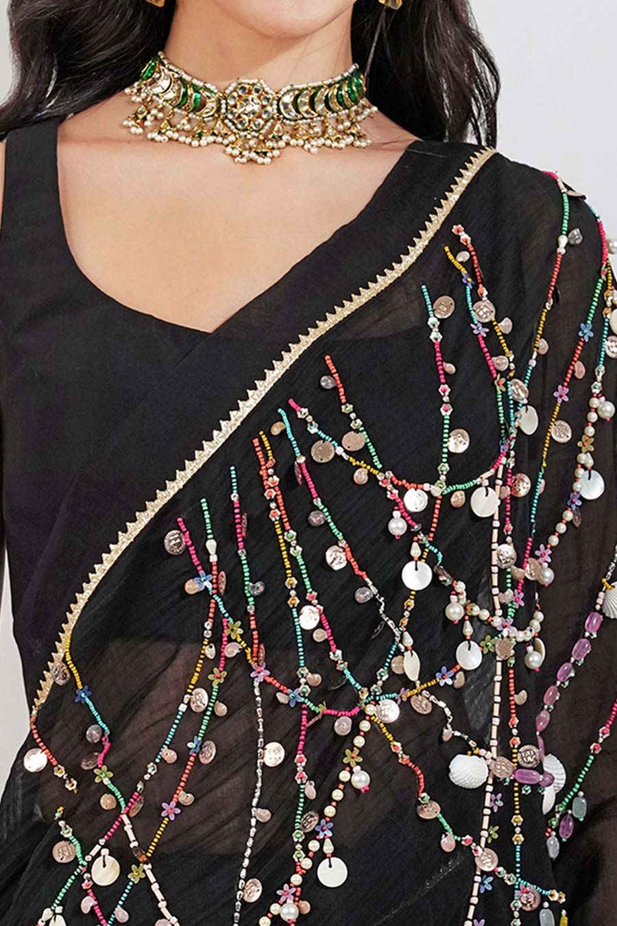 Black Embellished Chic Saree Set