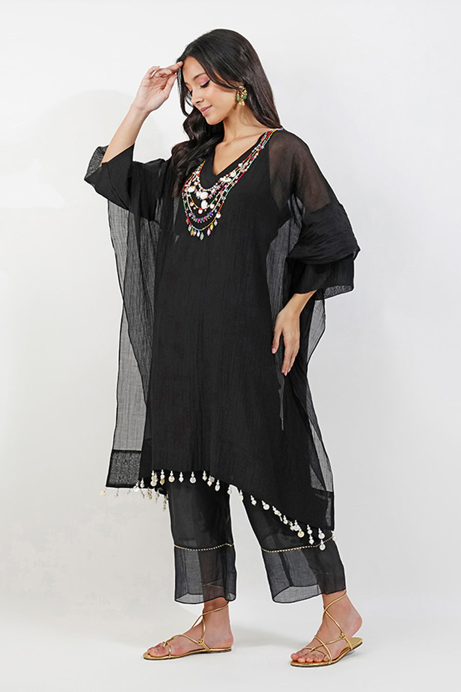 Black Embellished Kaftan Co-Ord Set