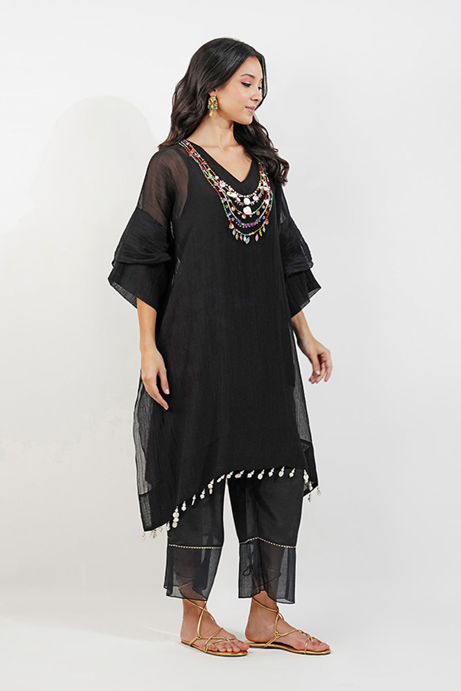 Black Embellished Kaftan Co-Ord Set