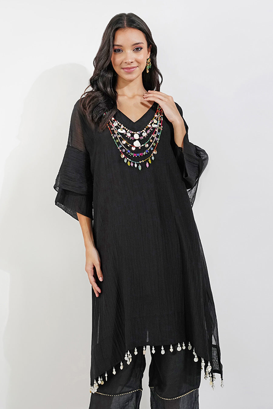 Black Embellished Kaftan Co-Ord Set