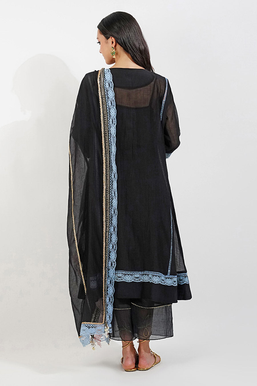 Black Summer Floral Embellished Kurta Set