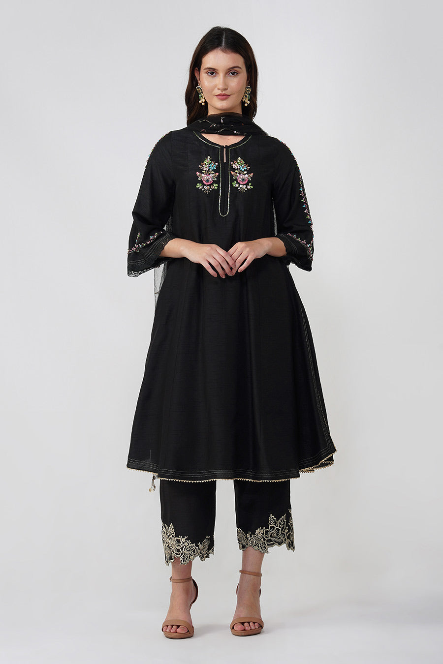 Black Crystal Embroidered Kurta Set