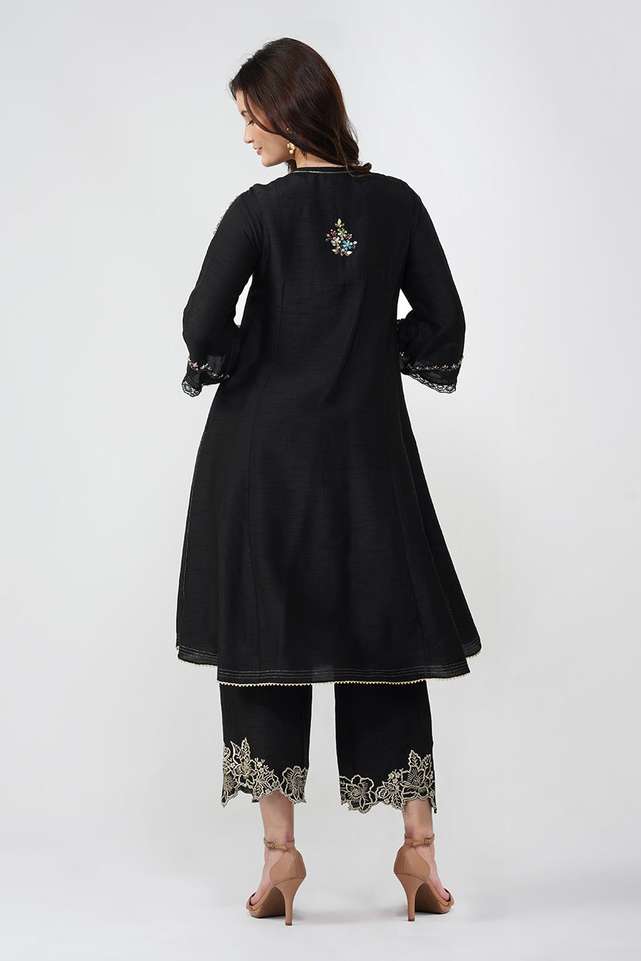 Black Crystal Embroidered Kurta Set
