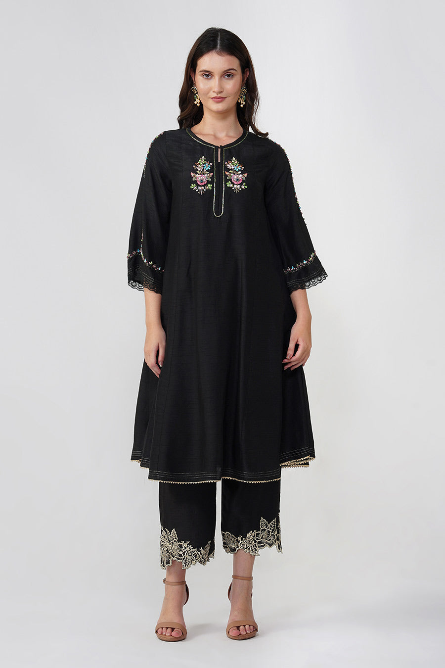 Black Crystal Embroidered Kurta Set