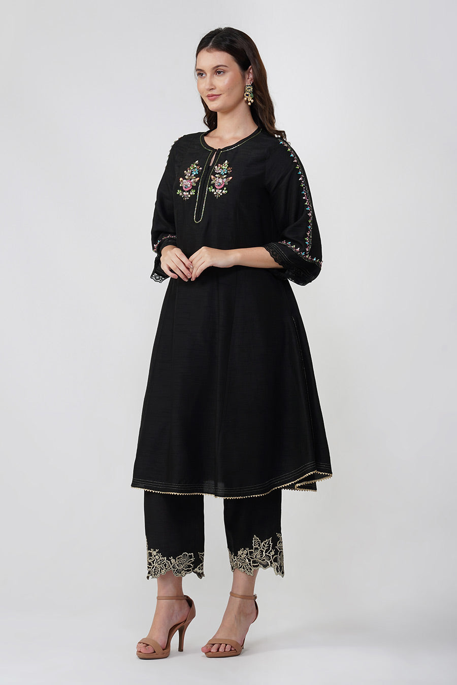 Black Crystal Embroidered Kurta Set
