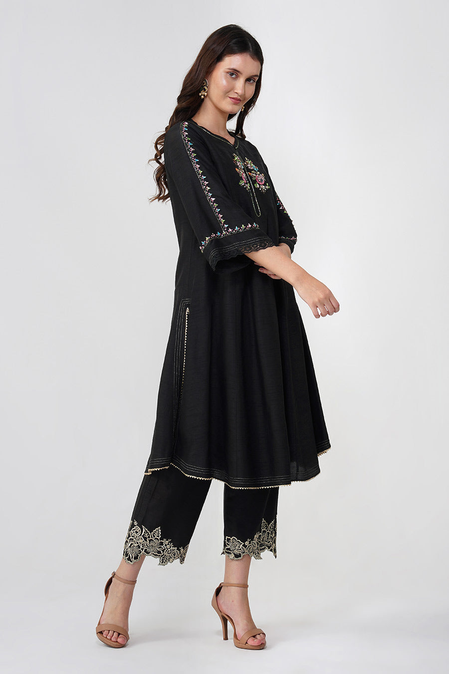 Black Crystal Embroidered Kurta Set