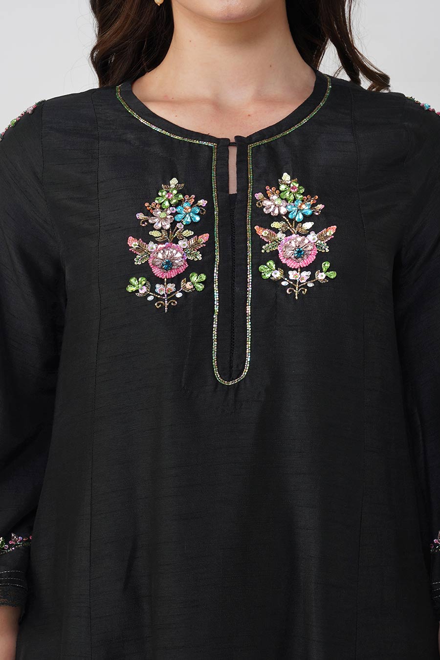 Black Crystal Embroidered Kurta Set