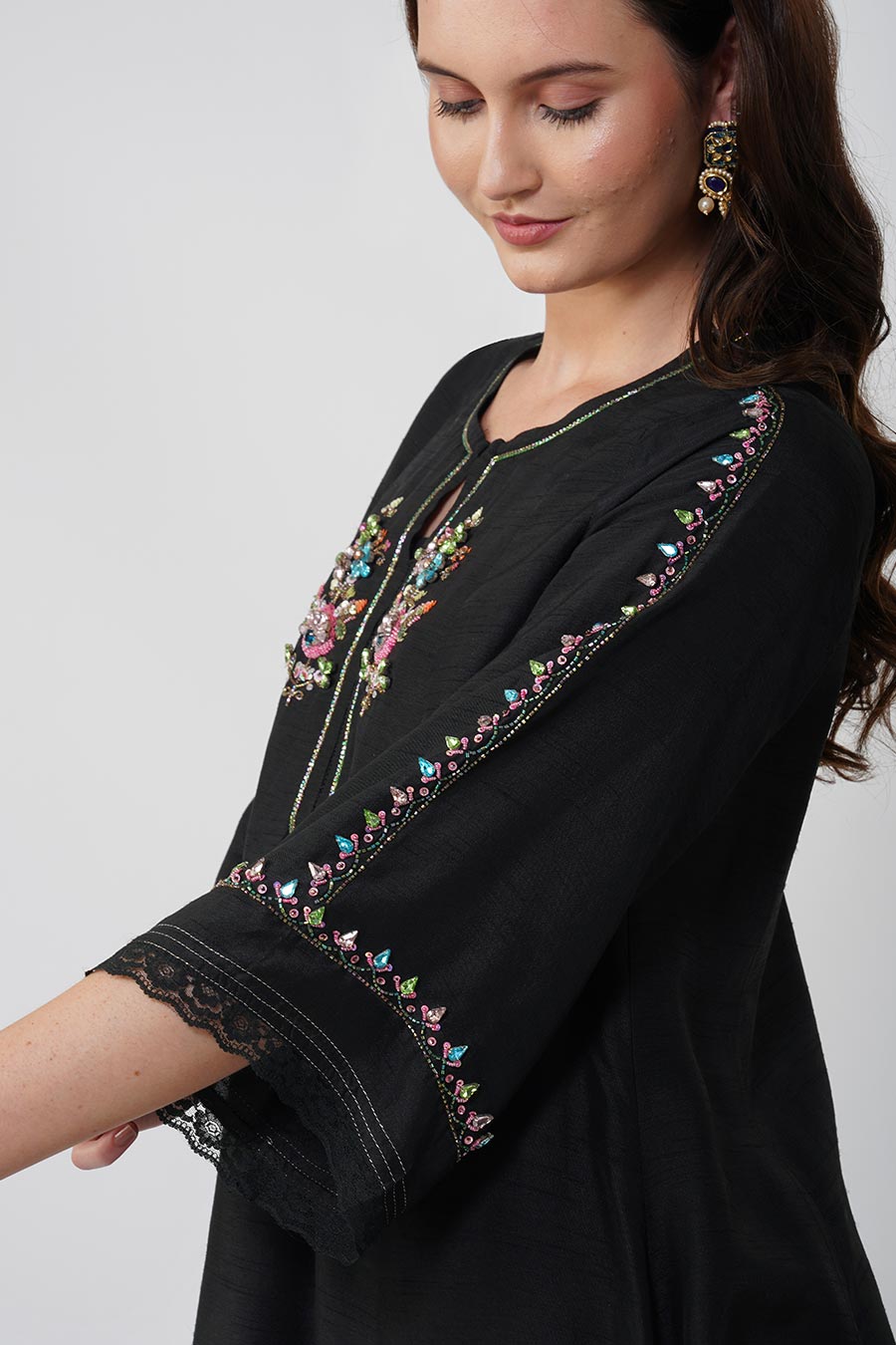 Black Crystal Embroidered Kurta Set