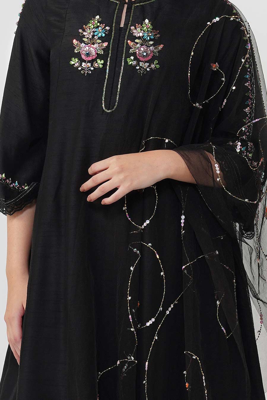 Black Crystal Embroidered Kurta Set