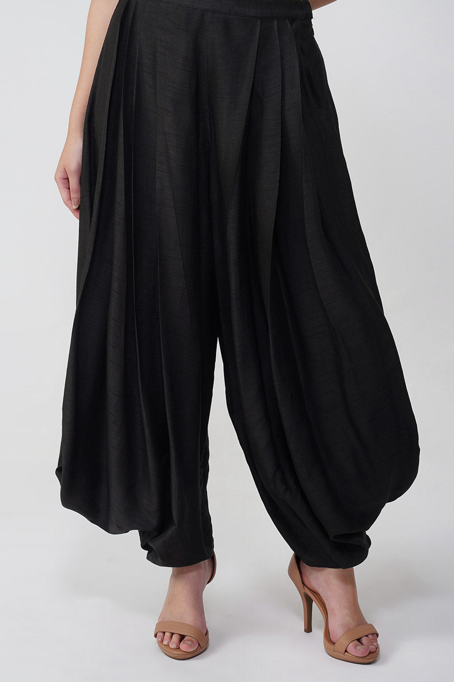 Black Crystal Flower Kaftan Top & Dhoti Pant Set
