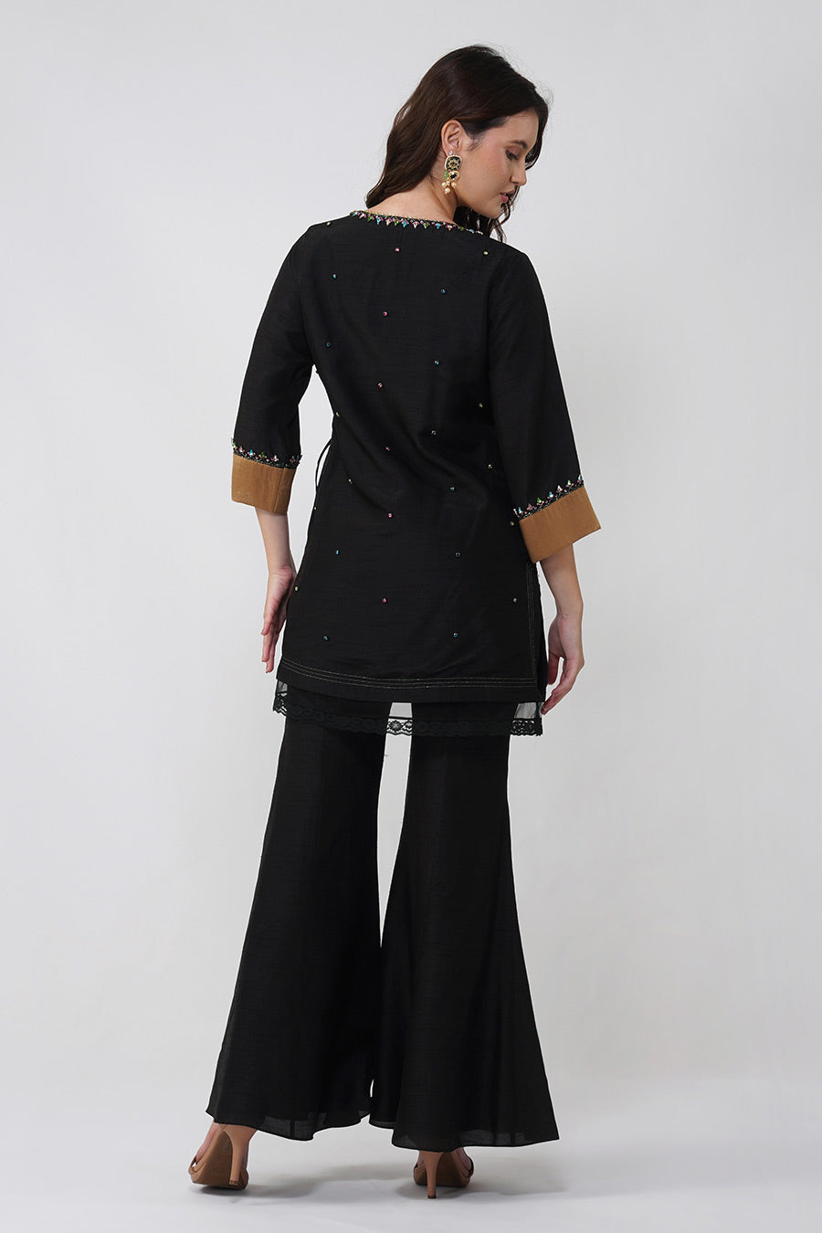 Black Crystal Leaf Overlap Top & Pant Co-Ord Set
