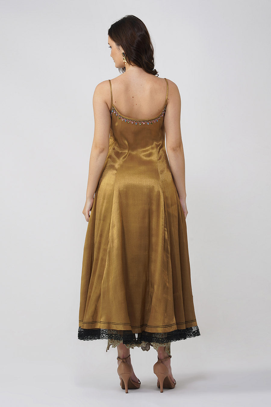 Gold Crystal Leaf Embroidered Anarkali Set