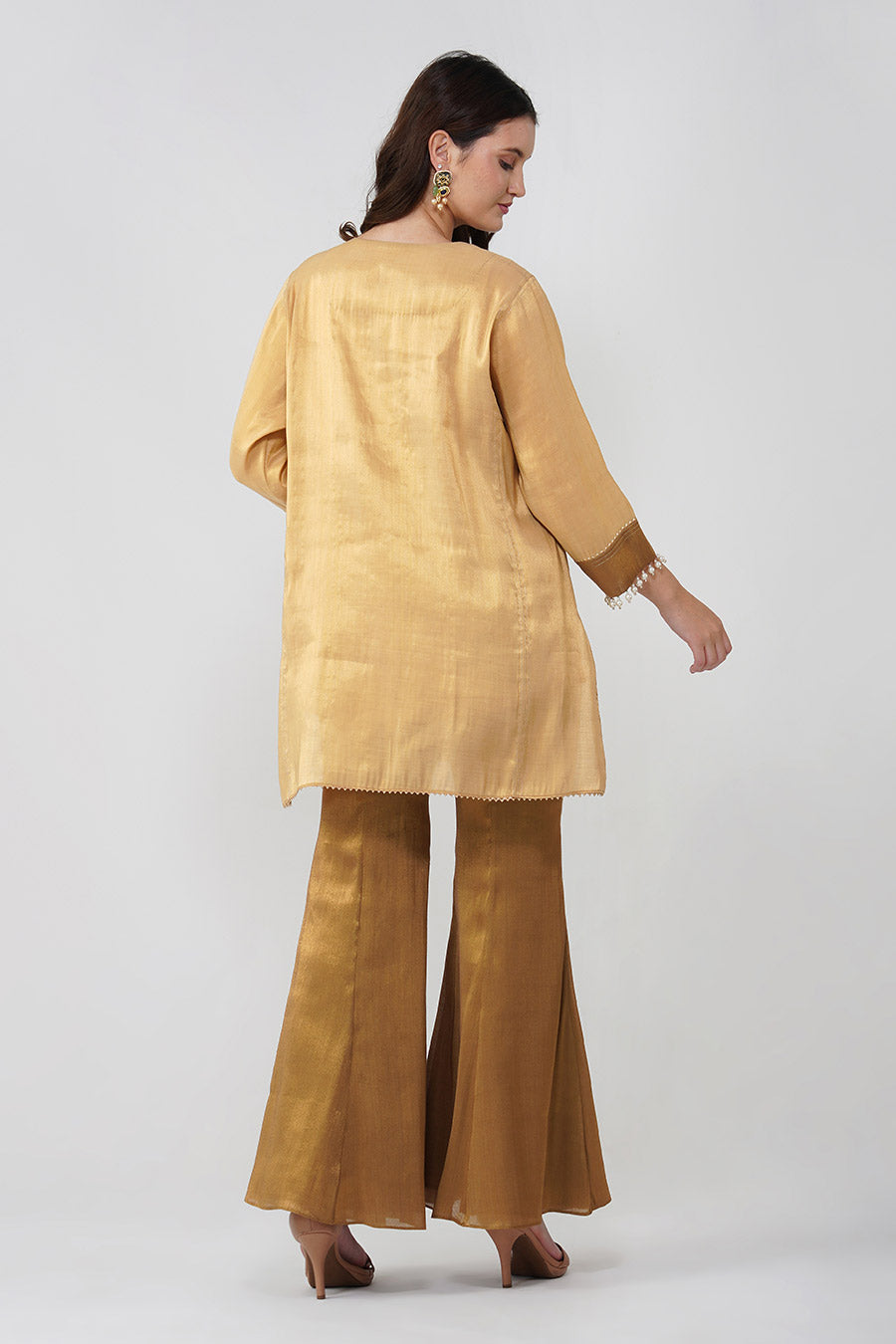 Gold Flower Embroidered Tunic & Pant Set