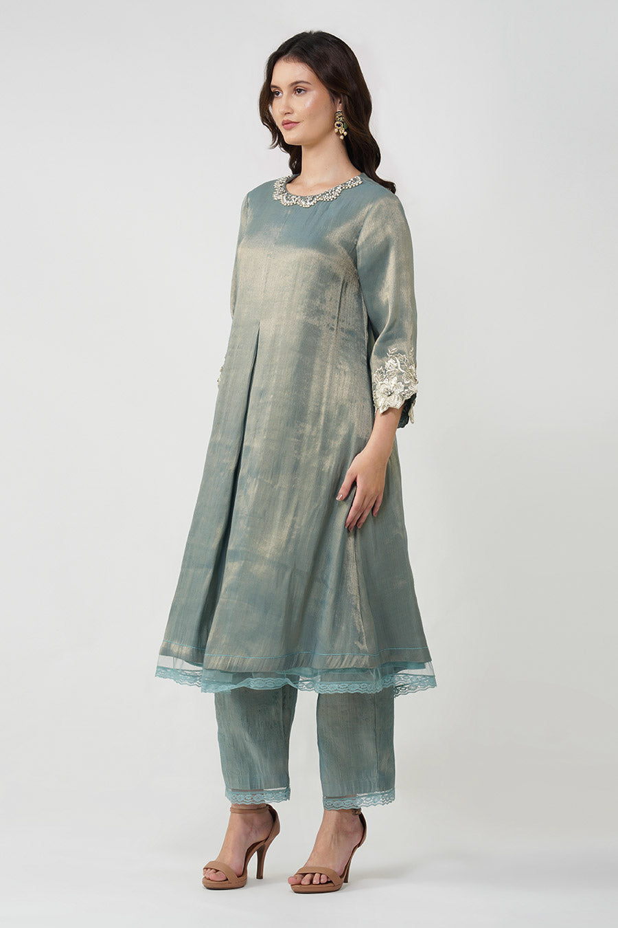 Blue Crystal Scalloped Kurta & Pant Set