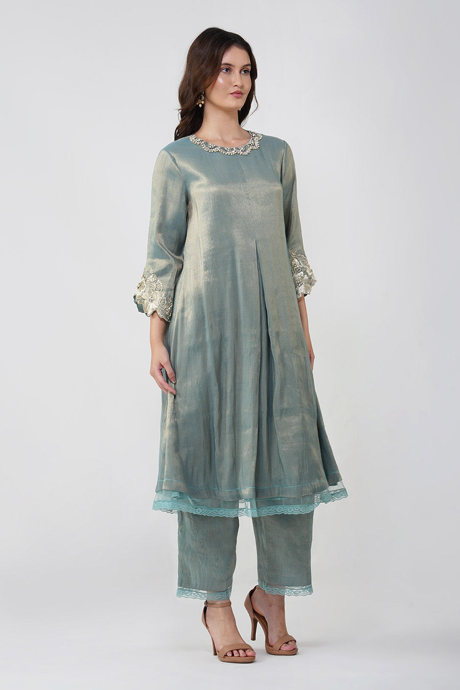 Blue Crystal Scalloped Kurta & Pant Set