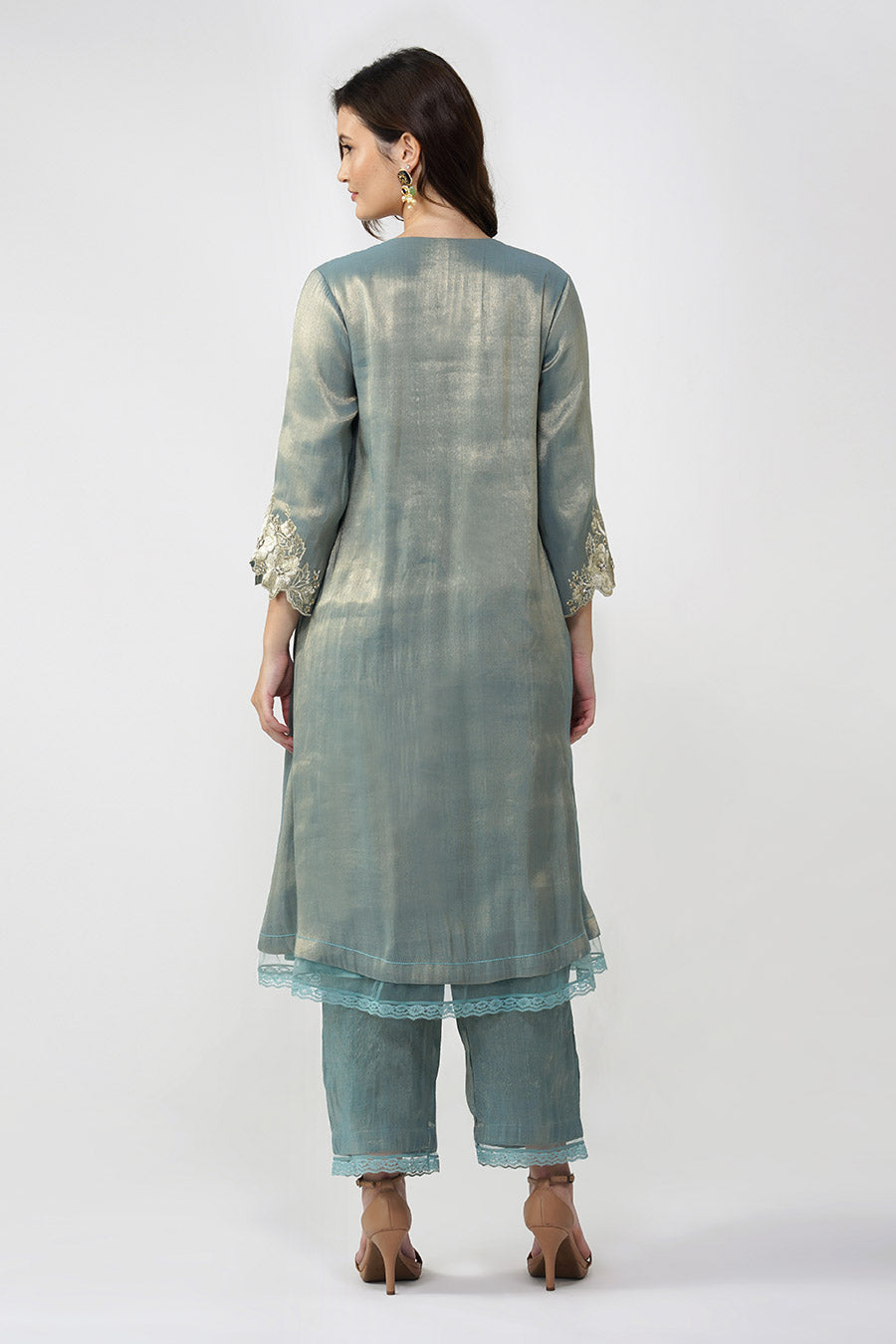 Blue Crystal Scalloped Kurta & Pant Set