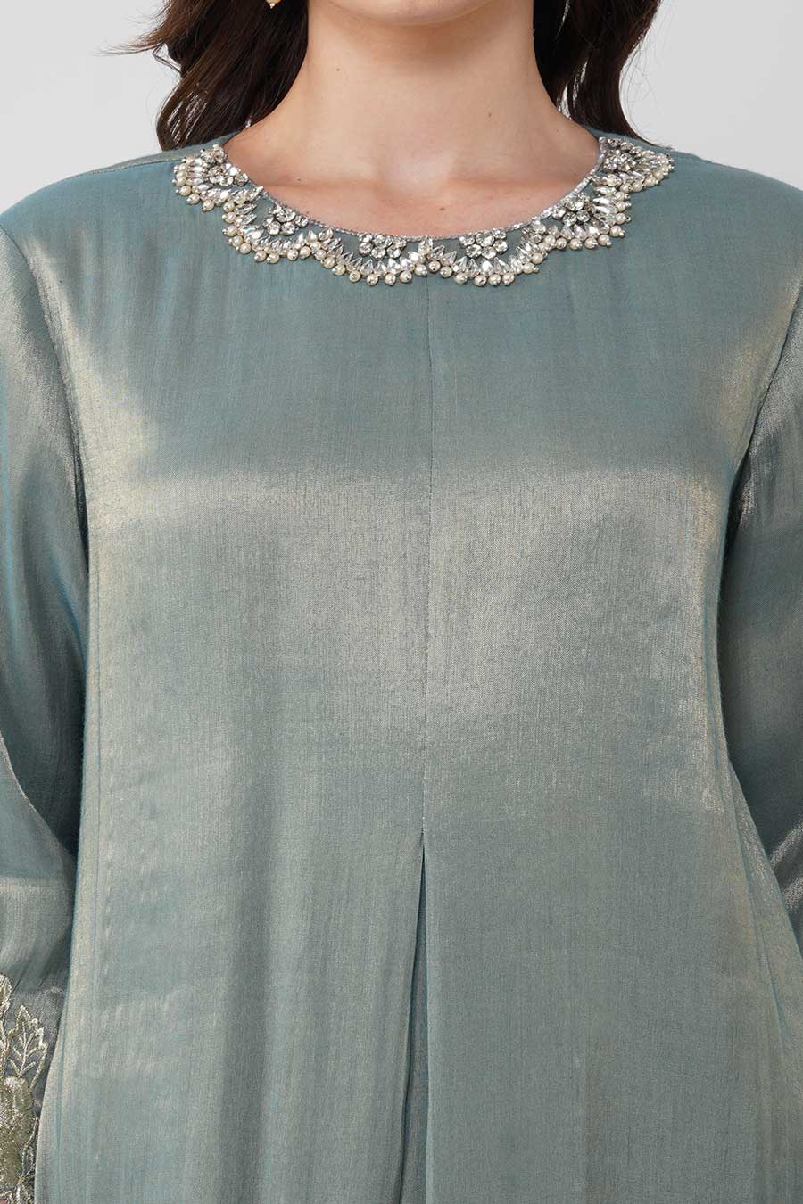 Blue Crystal Scalloped Kurta & Pant Set