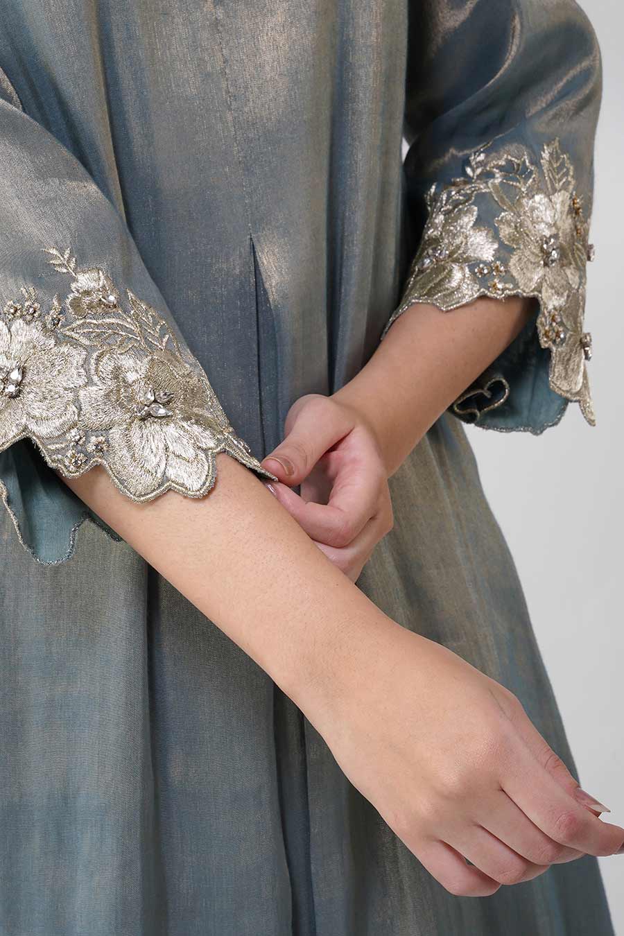 Blue Crystal Scalloped Kurta & Pant Set