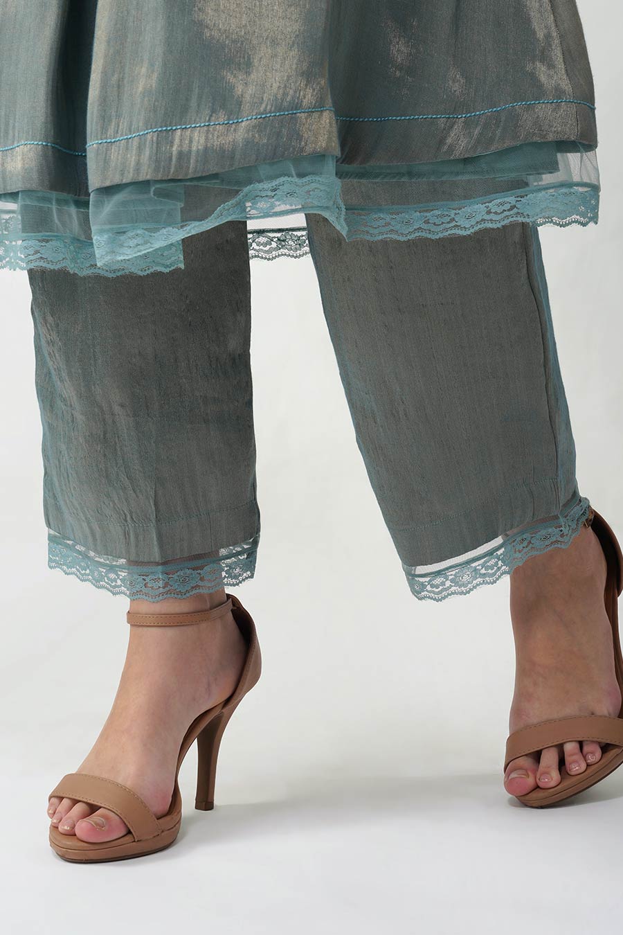 Blue Crystal Scalloped Kurta & Pant Set