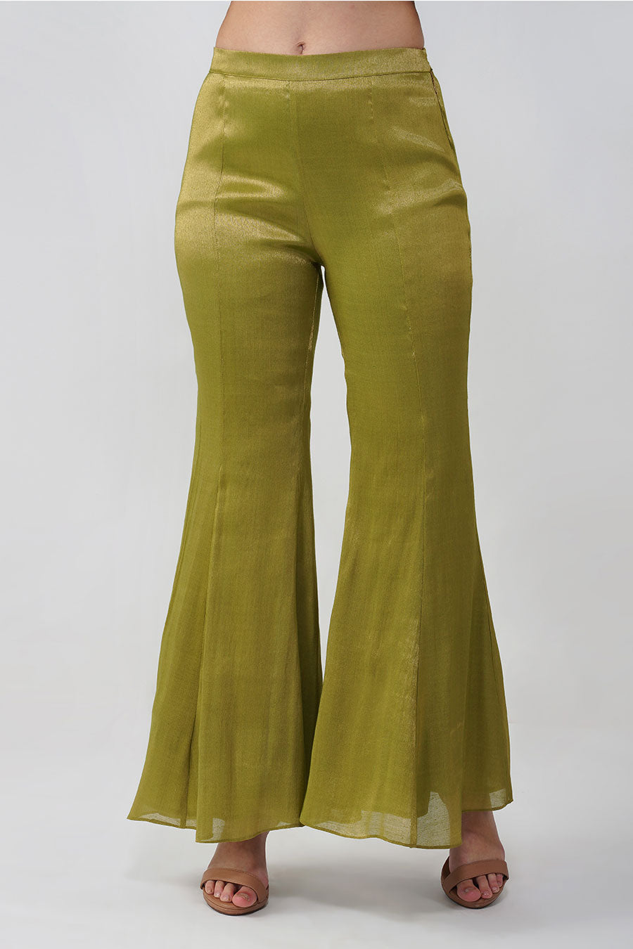 Green Crystal Scalloped Tunic & Pant Set With Scarf