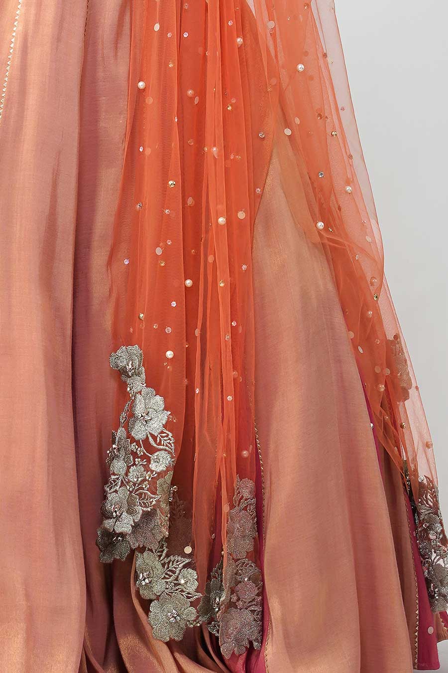 Pink & Orange Pearl Embroidered Lehenga Set