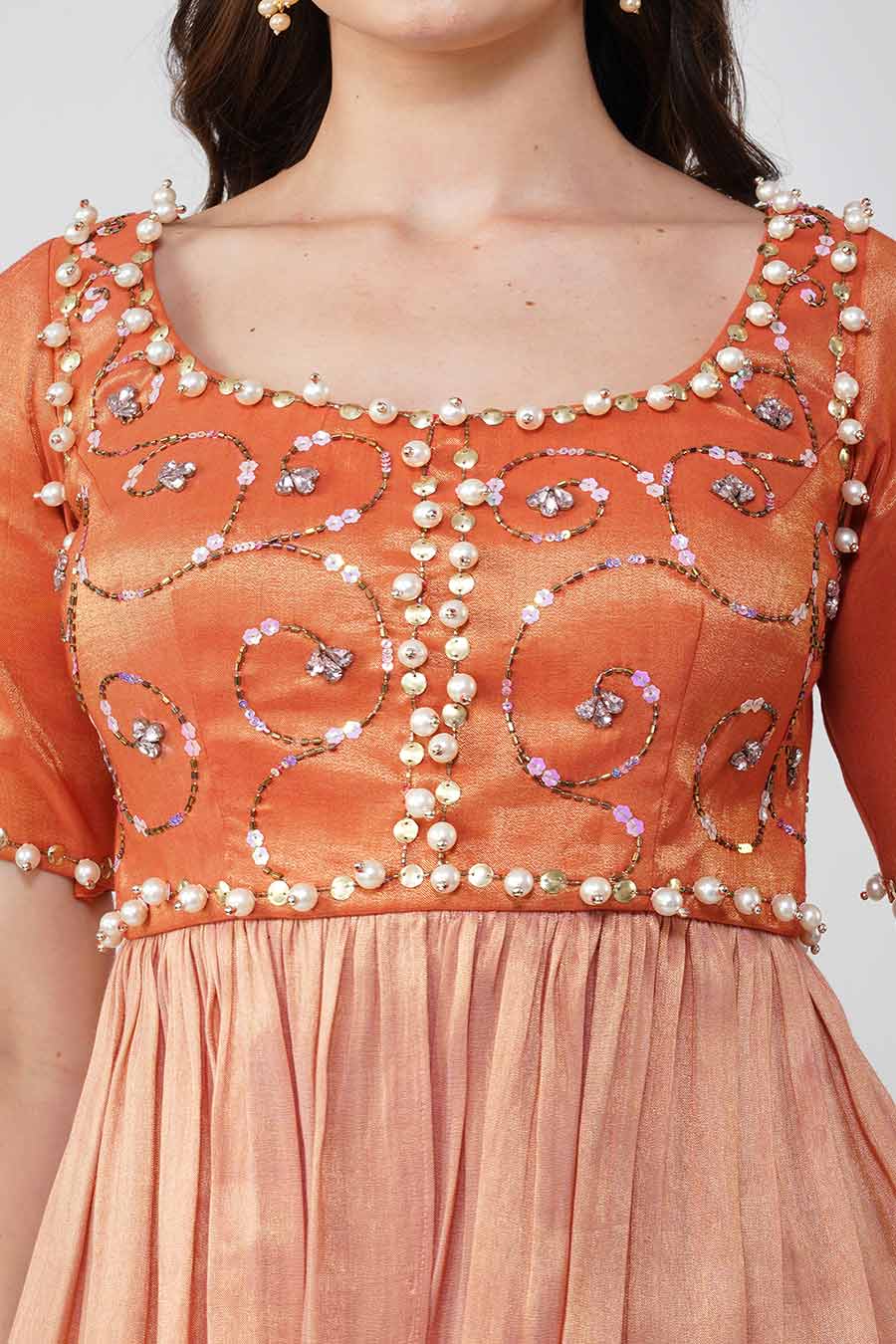 Pink & Orange Pearl Embroidered Lehenga Set