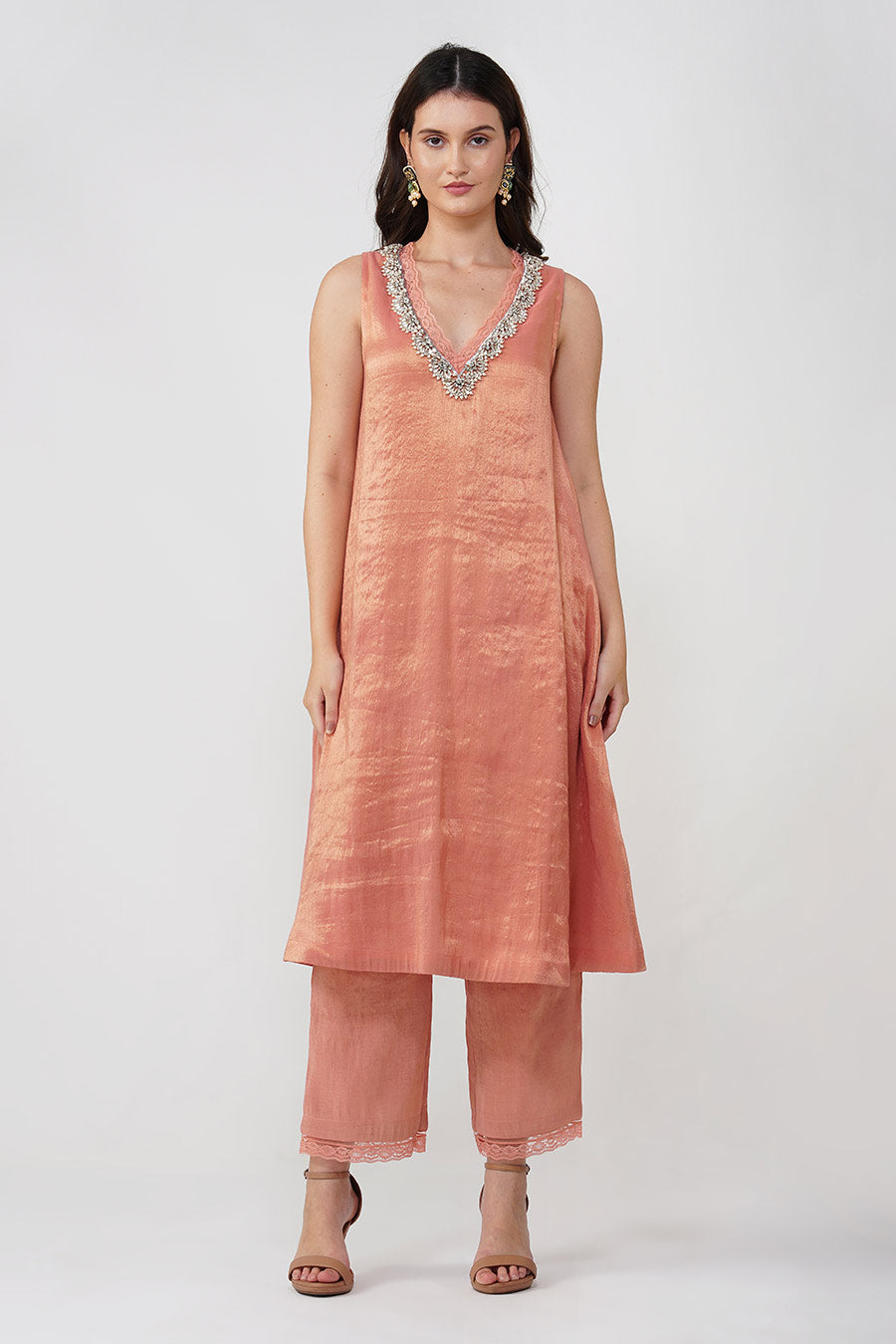 Pink & Orange Crystal Scalloped Kurta Set