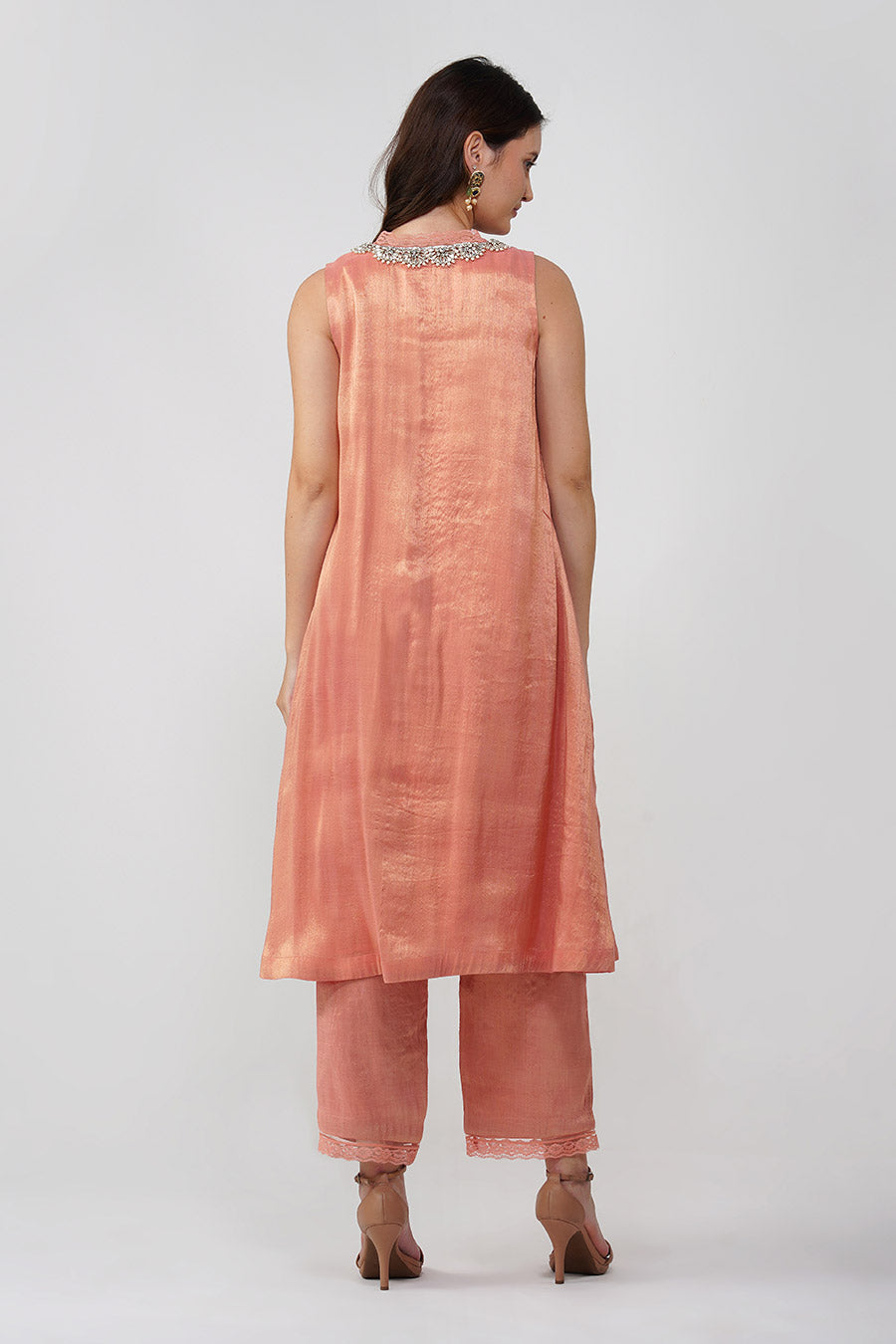 Pink & Orange Crystal Scalloped Kurta Set