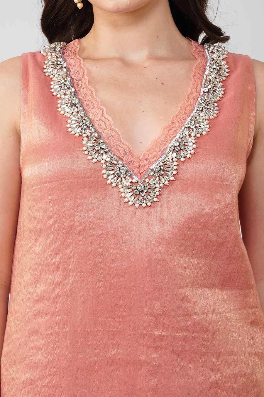 Pink & Orange Crystal Scalloped Kurta Set