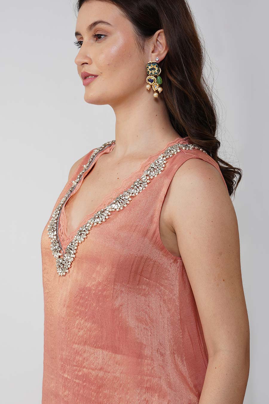 Pink & Orange Crystal Scalloped Kurta Set