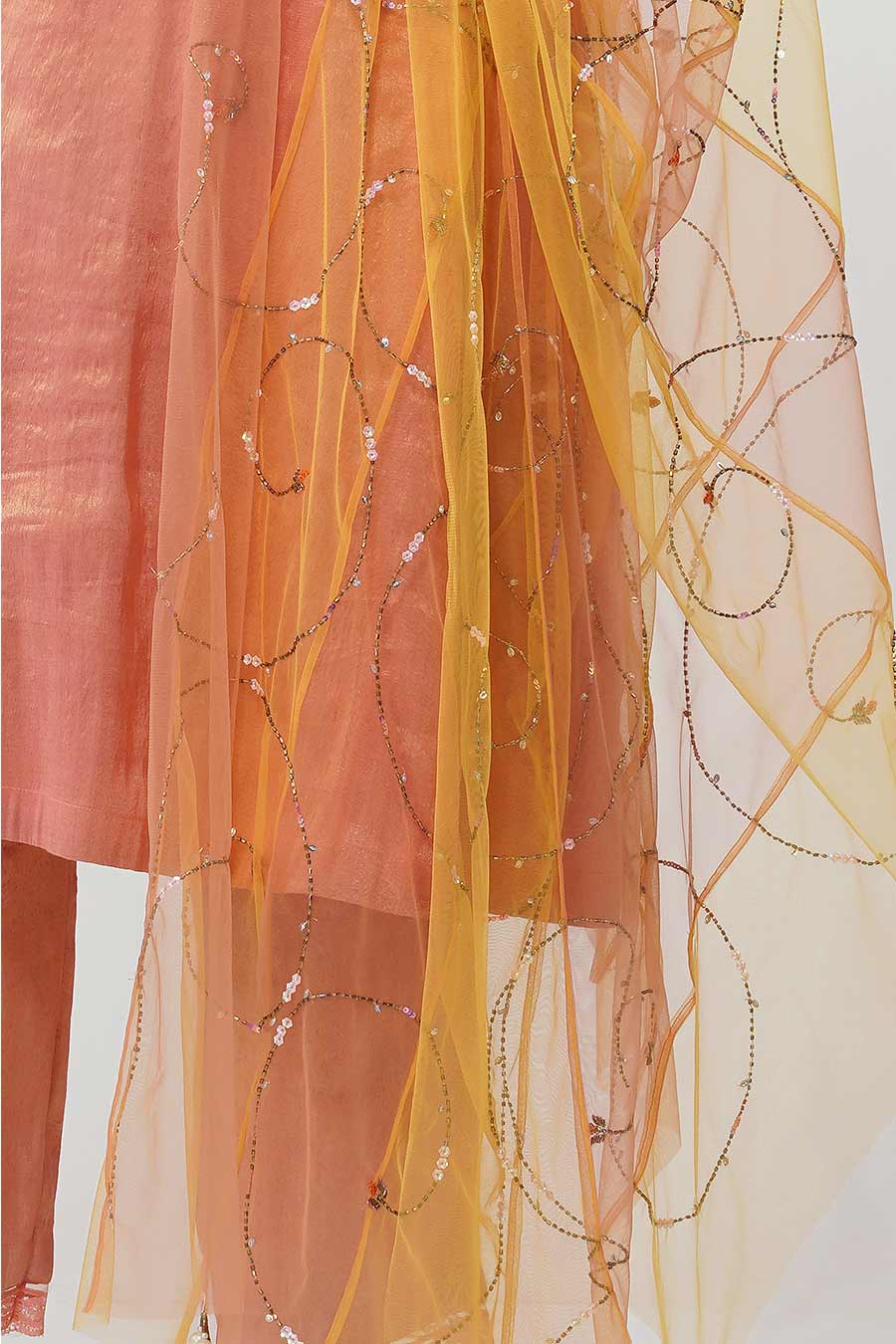 Pink & Orange Crystal Scalloped Kurta Set
