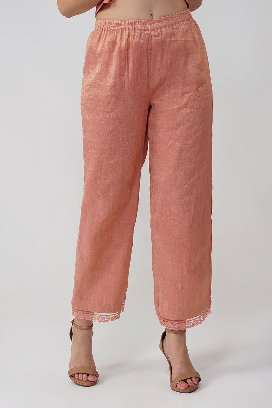 Pink Crystal Scalloped Kurta & Pant Set With Scarf
