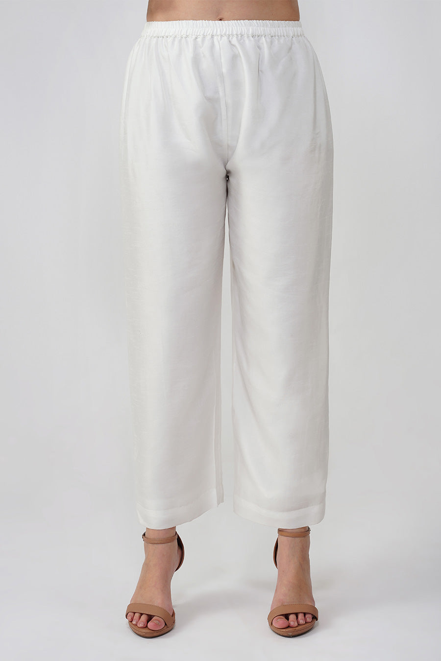 Ivory Shirt Tunic & Pant Set With Embroidered Blouse