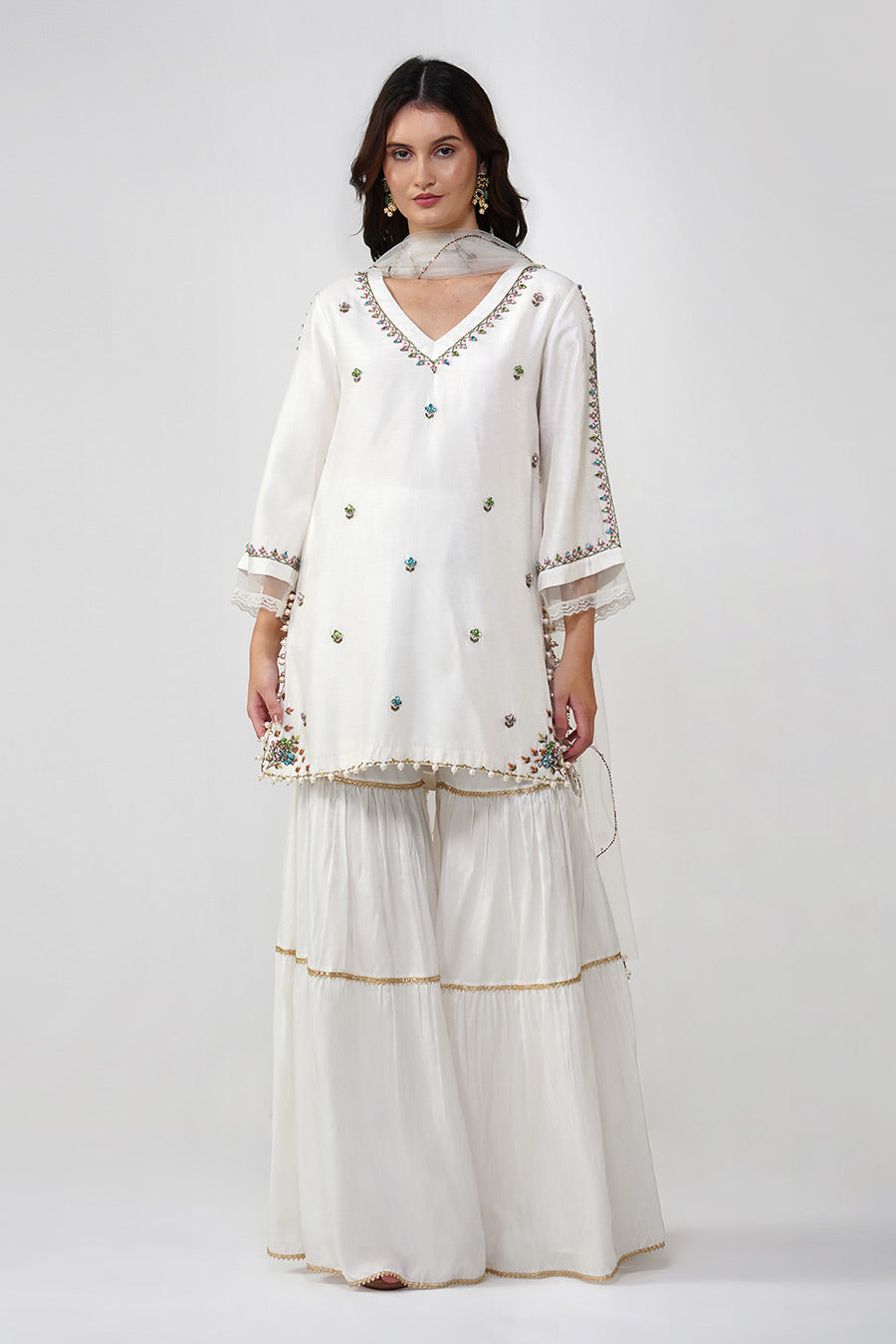 Ivory Crystal Embroidered Gharara Set